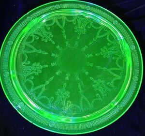 Vaseline Glass Footed Serving Plate~ Cameo Ballerina